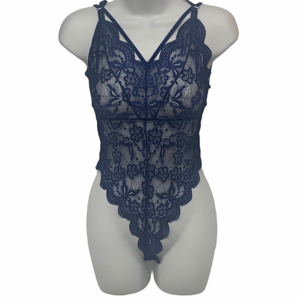 Sexy Lace Bodysuit/Lingerie in Navy Blue- Large